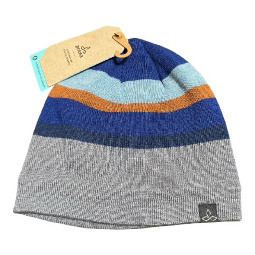 Prana Blue and Gray Striped Kids Theo Beanie